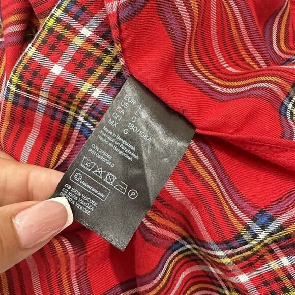 H&M Women Red Plaid Button Down Shirt SZ L Christmas Classic -Holiday Multicolor - Picture 4 of 15